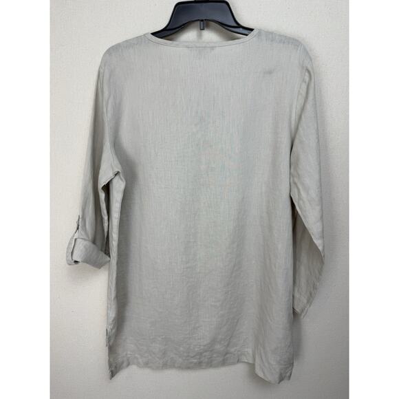 Company Ellen Tracy Tan Beige Tunic Lace Up Sz L Casual Classic Work Office - Picture 6 of 11